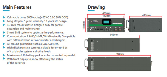 100Ah Lithium Iron Phosphate Cell Pack Max Charge Current 100A Cycle Life 5000 Times
